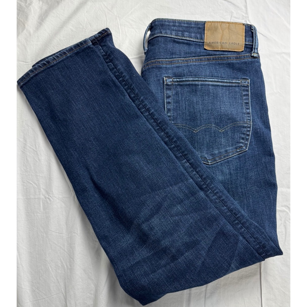 American Eagle Outfitters Men Athletic Fit Temp Tech Dark‎ Wash Blue Jeans Sz 34